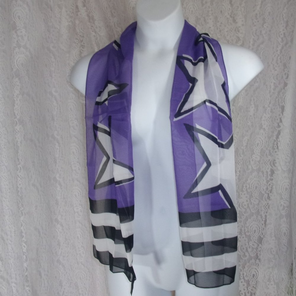 Fashion Oblong Scarf Purple White Stars NWOT